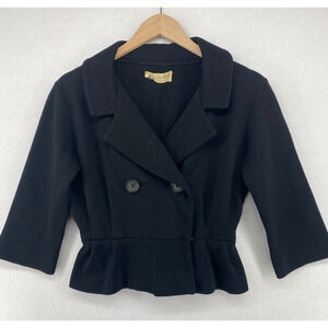 KIMBERLY Jacket 10 Pure Wool Ponte Double Breasted Crop 3/4 Sleeve Black VTG